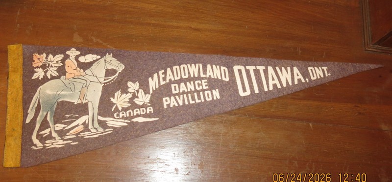 Vintage Pennant  23" Wool Felt MEADOWLAND DANCE PAVILION Ottawa Canadian Mountie