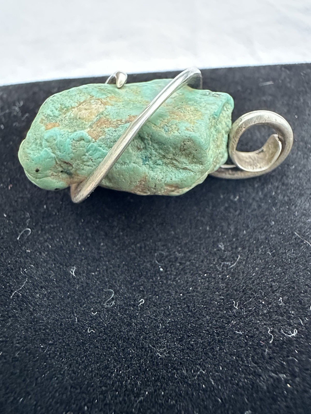 Unique Large Green Turquoise Stone & Sterling Sil… - image 4