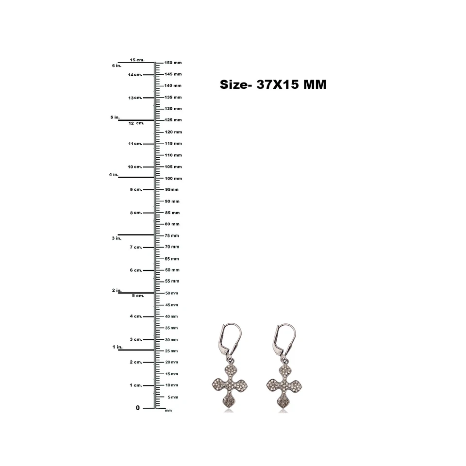 925 Пробы бриллиант крест подвеской серьги рычаг назад Pave родия - Изображение 3 из 4