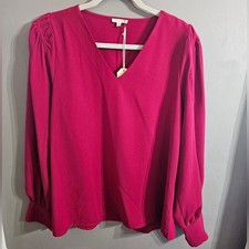 JODIFL Fuchsia V-Neck Long Sleeve Blouse