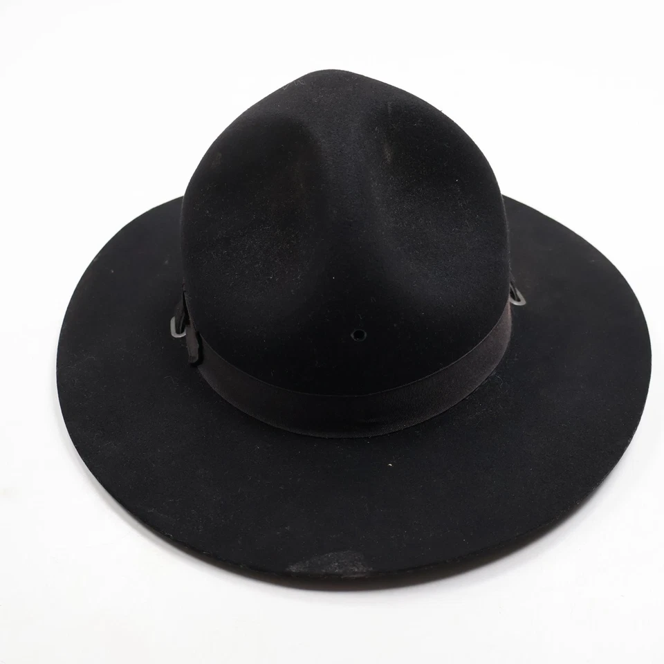 Sombrero de soldado negro calidad castor 3XXX vintage talla 7 3/8 banda de cuero Foto 4 de 4