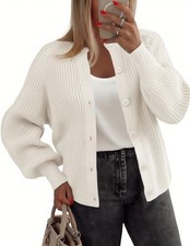 2026 Cardigan Sweaters for Women Long Sleeve Chunky Knit Cardigan Small White