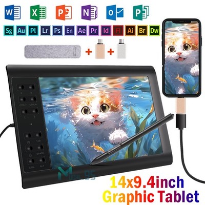 Digital Drawing Tablet 10x6 inch Screen, Graphics Tablet, Battery-free pen Gifts