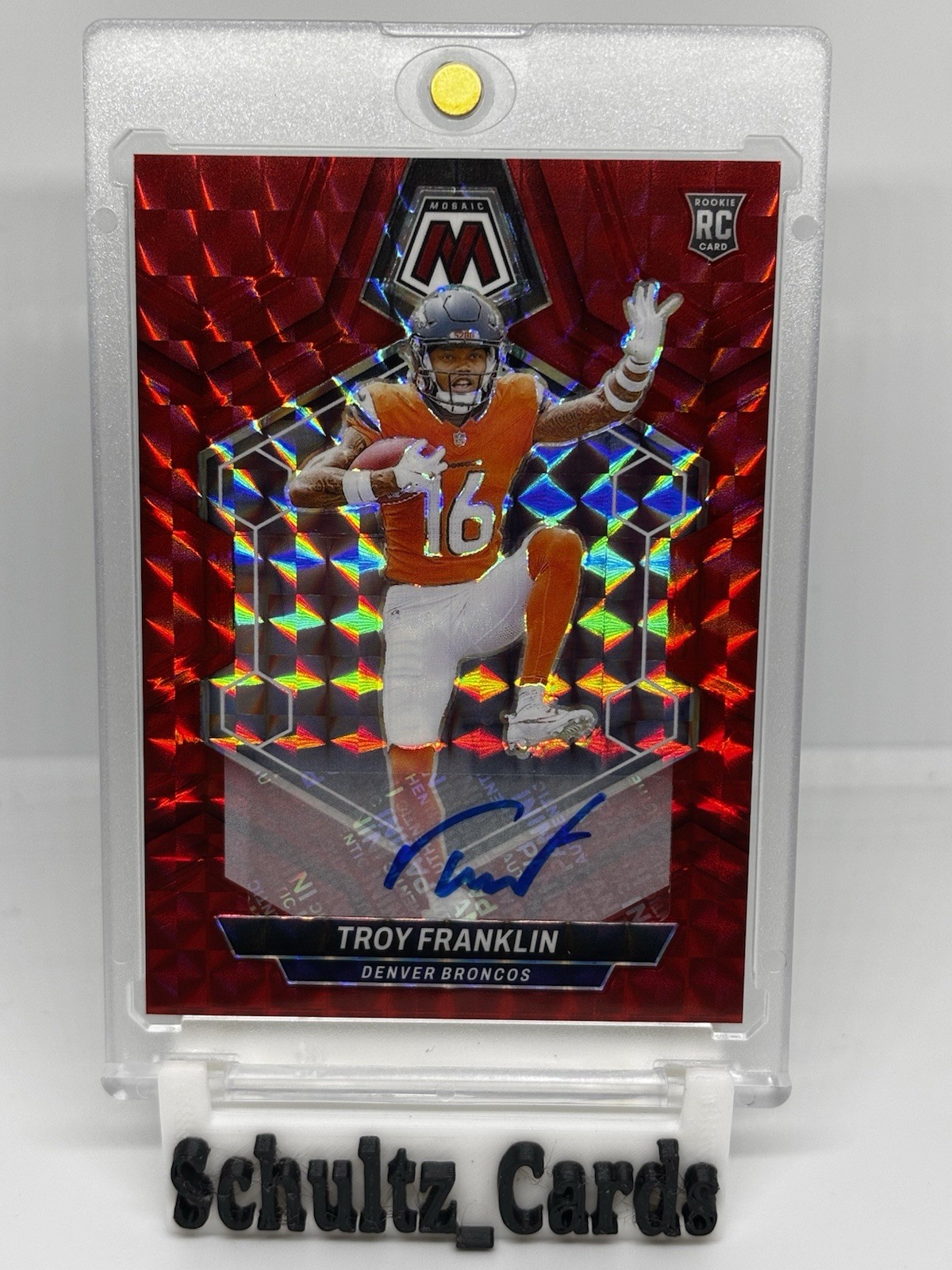 2024 Panini Mosaic Troy Franklin RARE ROOKIE RED /199 AUTO RC #378 Broncos