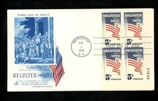 US FDC #1249 Artcraft M-3 1964 Washington DC Register & Vote HC Plate Block PB