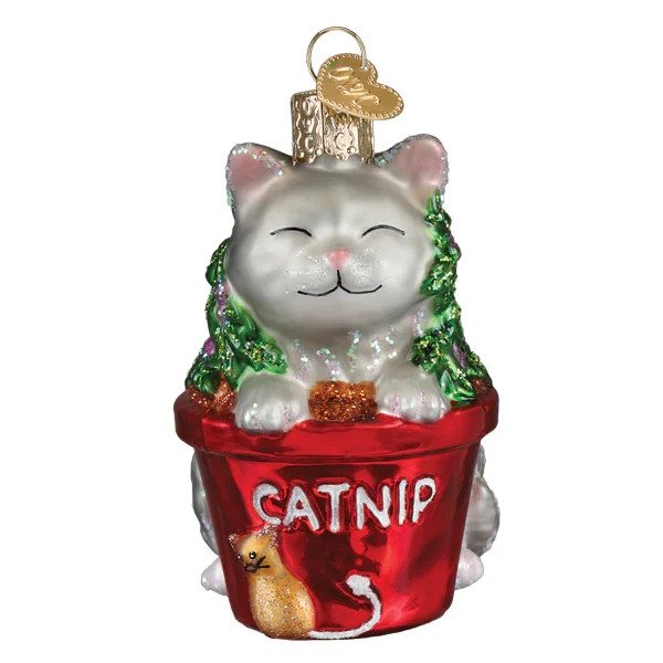 Old World Christmas CATNIP CAT (12715) Glass Ornament w/OWC Box