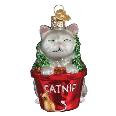 Old World Christmas CATNIP CAT (12715) Glass Ornament w/OWC Box