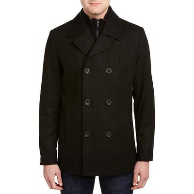 Kenneth Cole Men's Double Breasted Wool Peacoat with Attached Rib
