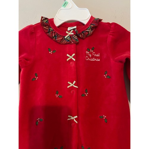 Little Me Baby Red Christmas Velour One Piece Footie - Picture 6 of 8