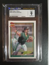 1991 TOPPS TIFFANY #250 DENNIS ECKERSLEY 9 CGC JSA GREEN AUTO 10 (POP 1) 