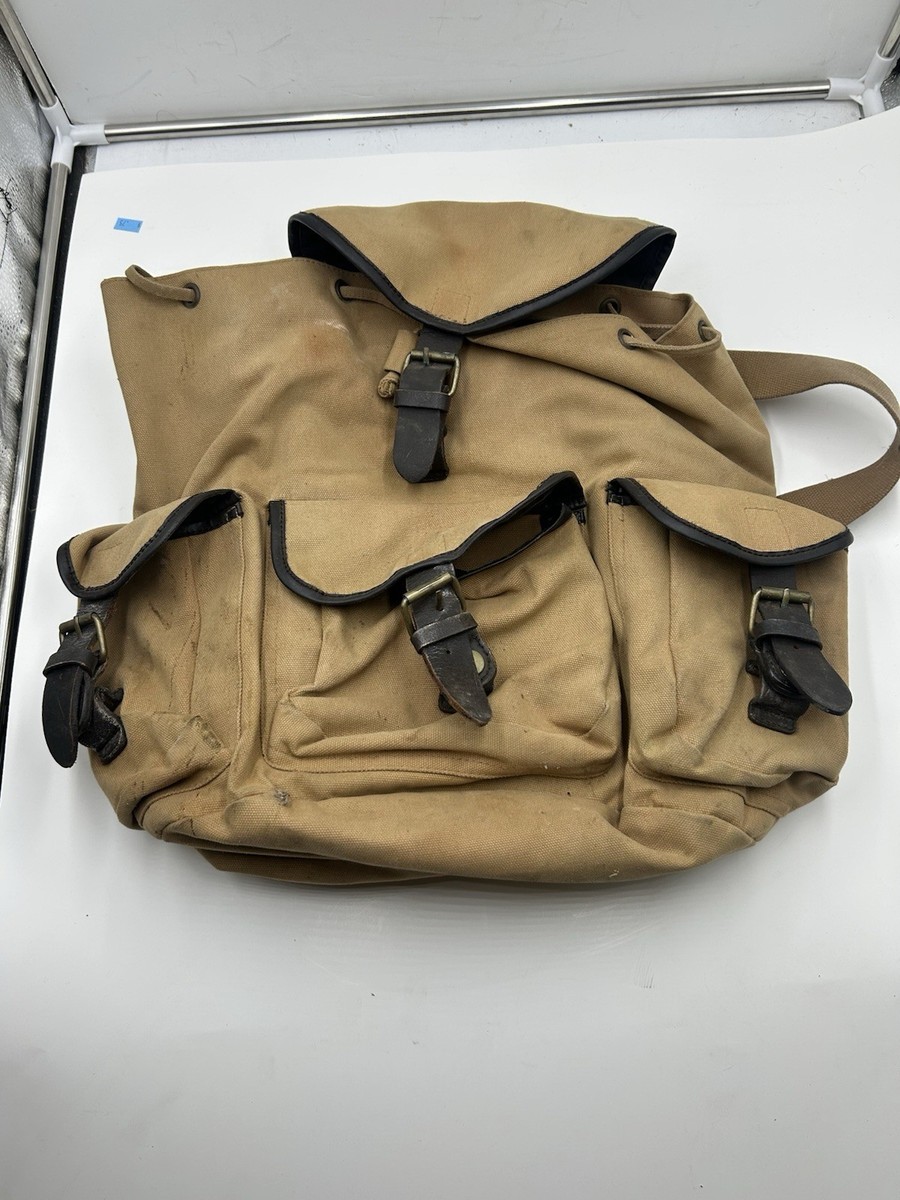 Vintage GAP Canvas Messenger Bag Khaki Brown Leather Trim