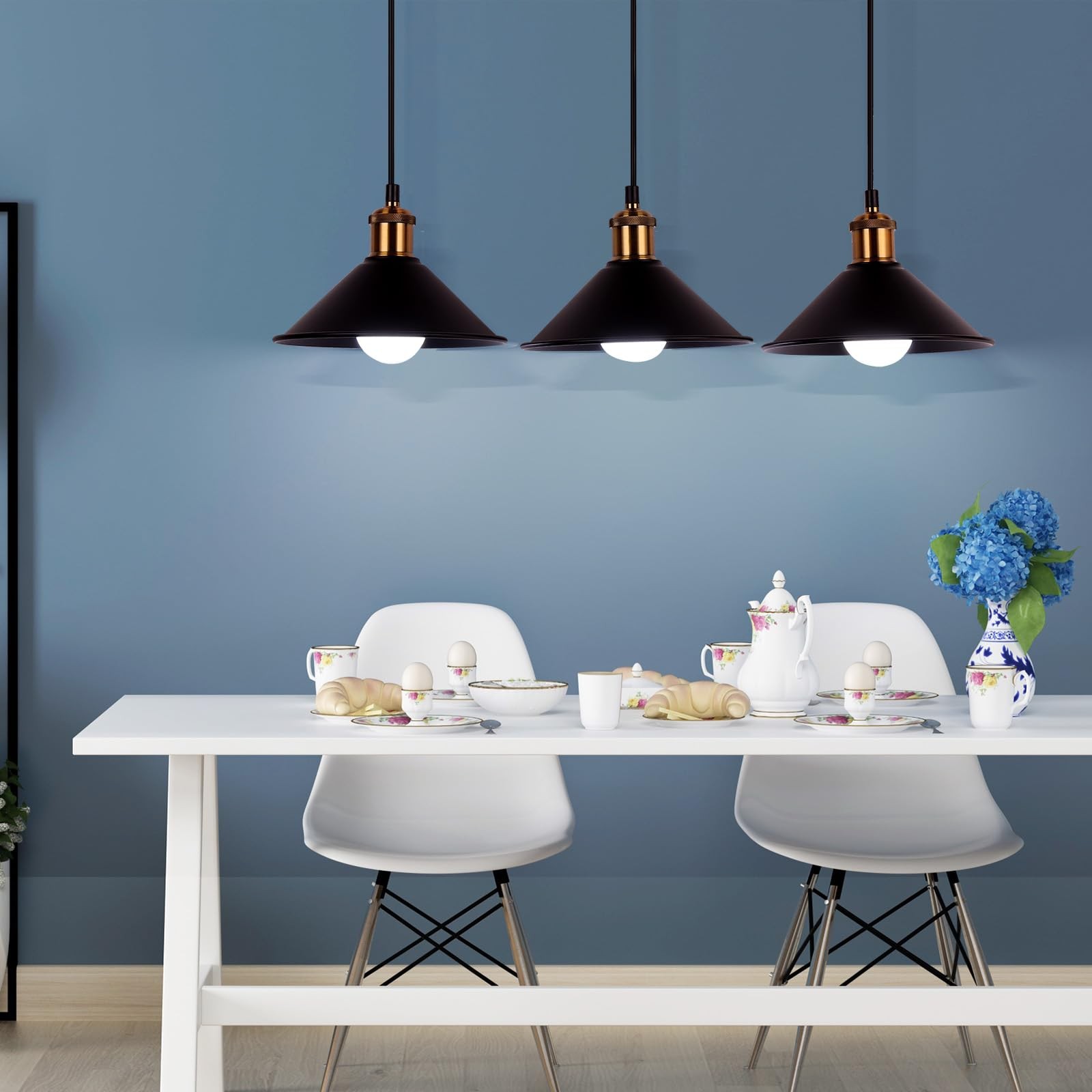 3-Light Industrial Pendant Light Fixture, Adjustable Metal Hanging Lamp, Vint...