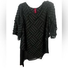 IC by Connie K Women's Lagenlook Black Asymmetrical Textured Blouse- Size Small