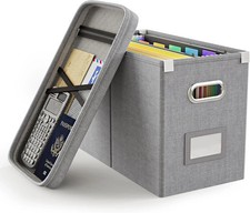 File Organizer Box with Lid Grey Hanging Document Storage Box for Letter Files