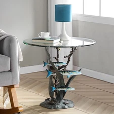 SPI Home Cast Aluminum Barracuda Glass Top End Table