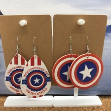 4 PC 3" Teardrop Double-Sided Patriotic USA Flag Leather Earring Set New 3965