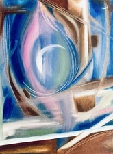 Retro Mid-Century Abstract Expressionist Art Painting 24x18" MCM Blue Brown Pink