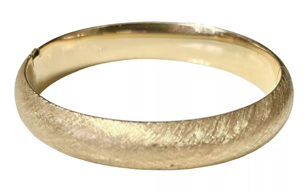 14K Yellow Gold Bangle Bracelet Etched Textured Diamond Cut Hinged