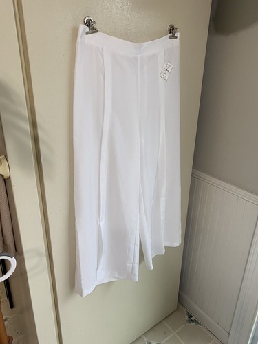 NWT Nicole Miller Split Wide Leg Cropped Pants Size Medium White Summer Beach$88 - Picture 5 of 18