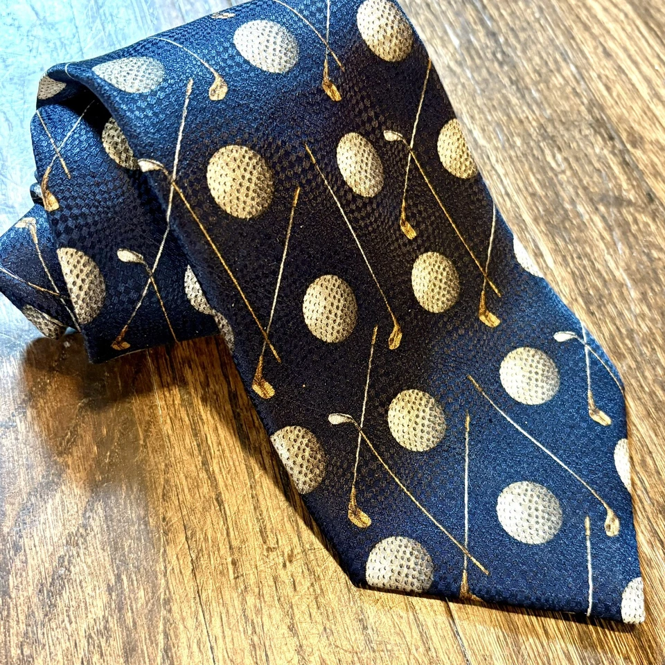 Corbata de golf azul marino, Dillard’s Roundtree & York, 100 % seda, hecha a mano en Italia Foto 4 de 4