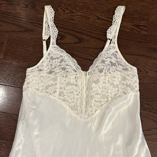 Victoria's Secret Lingerie Slip Dress Satin Ivory Full Length High Slit Lace - Picture 2 of 9