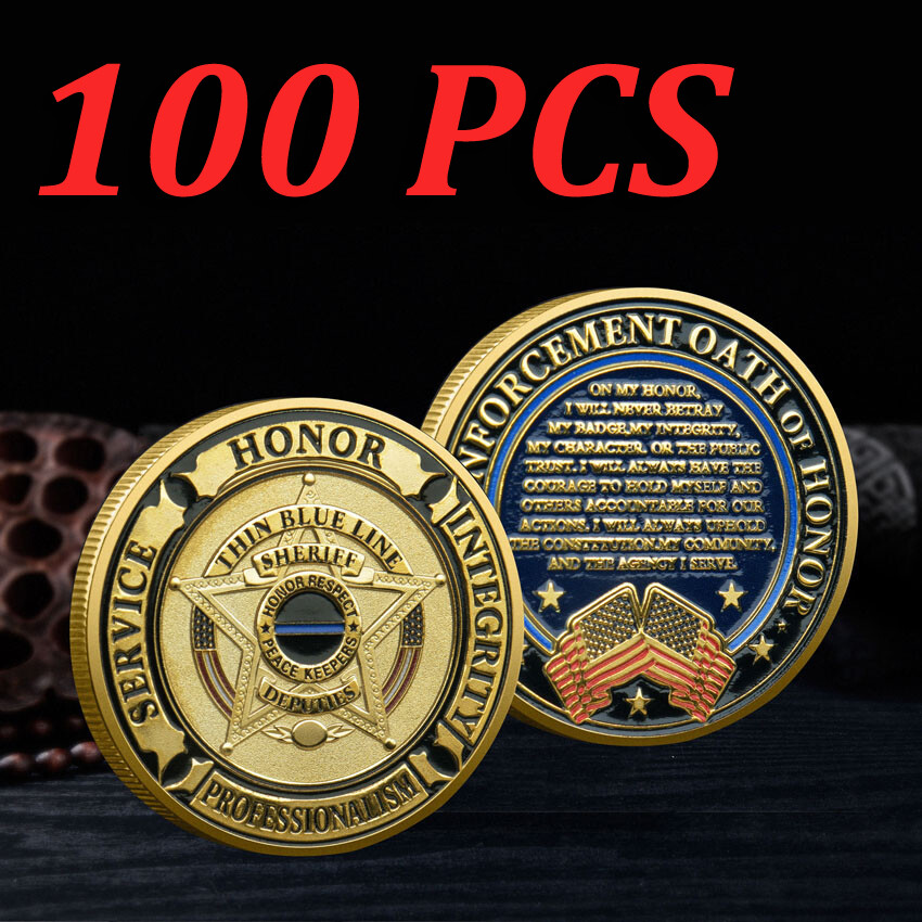 100PCS Police Gold Deputy Sheriff Creed Law Enforcement Gold Challenge Coin