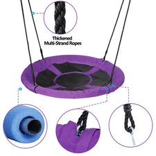 40'' Round Saucer Tree Flying Swing Set Seat Max 800LBS Adjustable Ropes Purple
