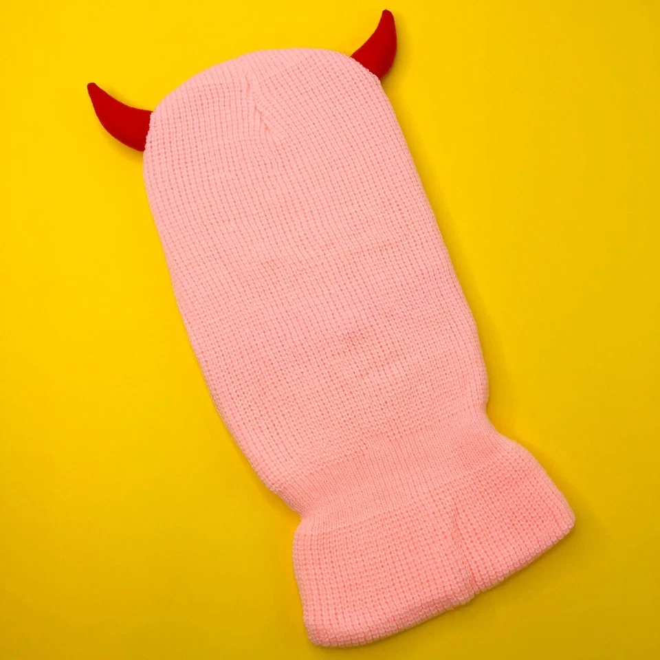Máscara de esquí rosa Cry Evil Devil cuernos de pasamontañas gorro Halloween 3 agujeros máscara facial Foto 3 de 4