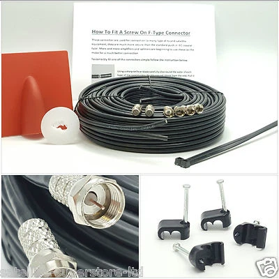 SS Kit completo de cable coaxial escopeta doble negra de 15 m para Sky+ HD Freesat