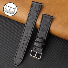 Flat Black Leather Watch Band Men Classic Real Ostrich Watch Strap Quick Release