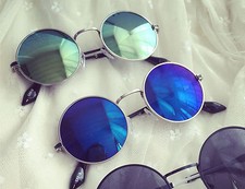 Children Boys Girls Kids Retro 80' 70' Metallic Round Frame eye sunglasses prop