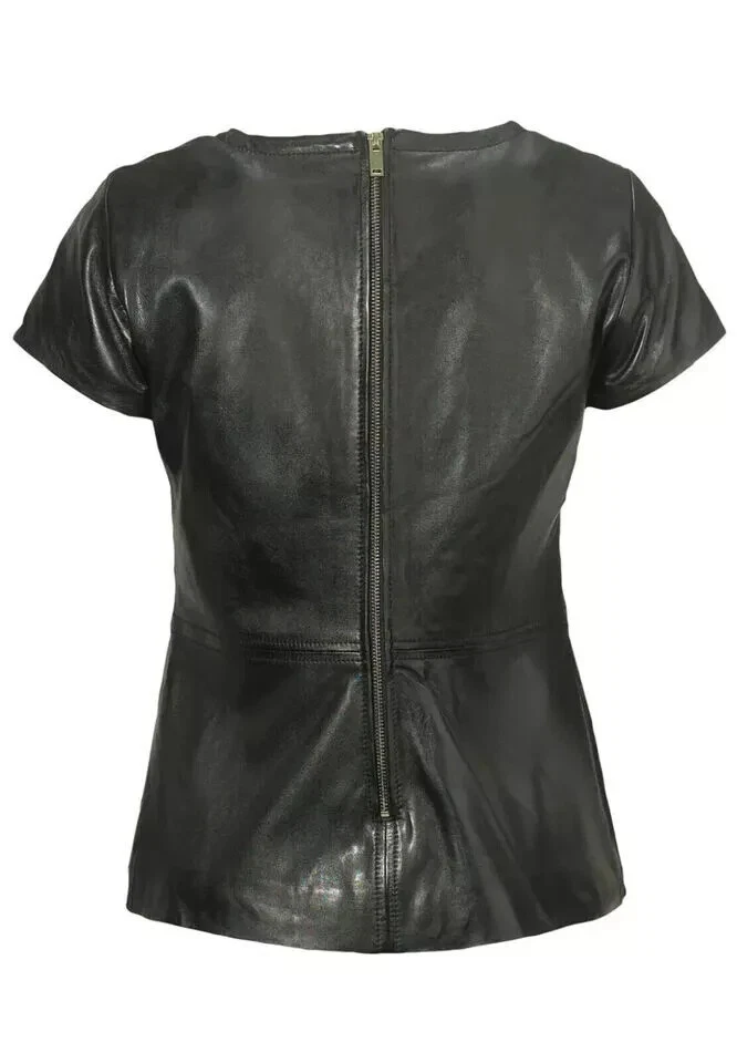 Women's Black Lambskin Handmade Top Formal Stylish Leather Genuine Casual Party - Image 3 of 4