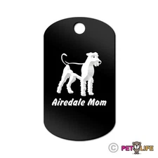 Airedale Mom Engraved Keychain / GI Tag dog with Tab terrier Many Colors