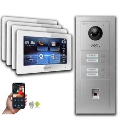 Goliath 2-Draht BUS Video Türsprechanlage: 4 Familienhaus, Fingerprint, Silber
