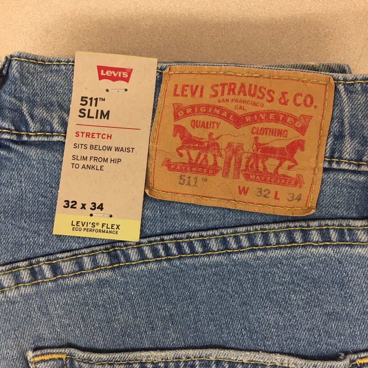 Levi's 511 Slim Stretch Blue Denim Jeans Men's 32x34 New Tags