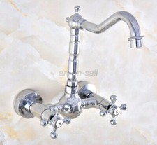 Polished Chrome Brass Wall Mount Kitchen Sink Faucet Dual Cross Handles anf576