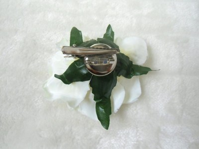 Grosse Pince à Cheveux Fleur Rose Blanche - Broche Accessoire Rétro Pinup