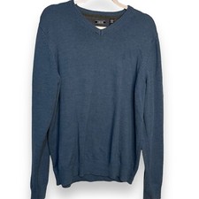 Izod V-Neck Sweater Men's Large Blue Preppy Embroidered Casual Academia Logo Top