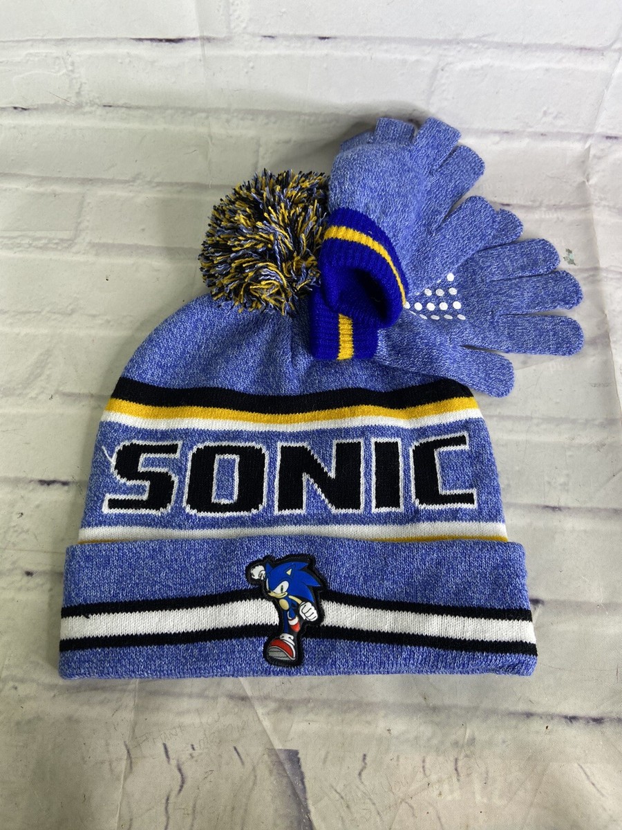 Sonic The Hedgehog Youth Kids Boys Pom Beanie Hat Cap With Gloves Set OSFM