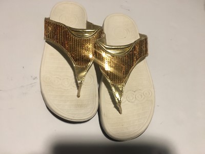 THERASHOE Women's Gold~Sequined Toning Flip Flops Wedges~BLING sandals | eBay