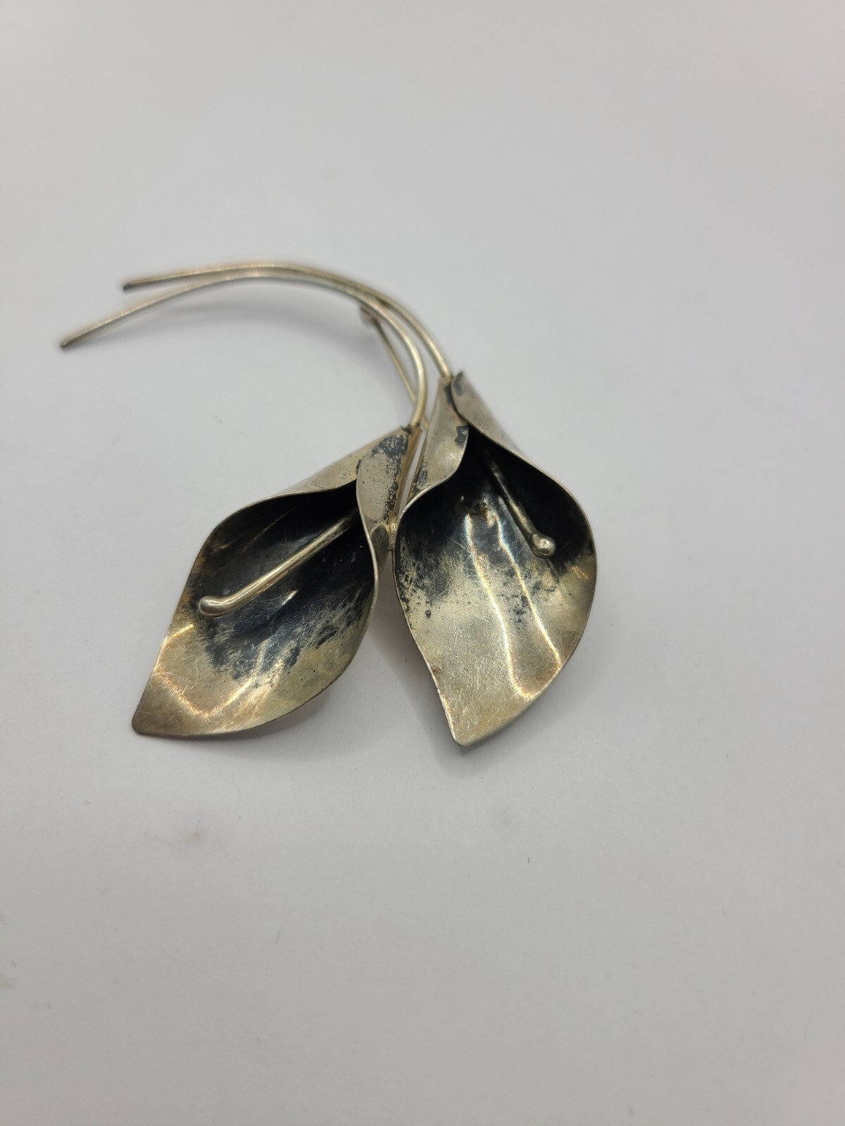 Vintage Stuart Nye Sterling Silver Easter Lily Flower large Brooch pin 9.6gr