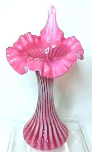 Fenton Glass Jack in the Pulpit Vase Cranberry Opalescent Rib Optic. 11" Tall