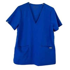 FIGS Large Casma Three Pocket Scrub Top Blue
