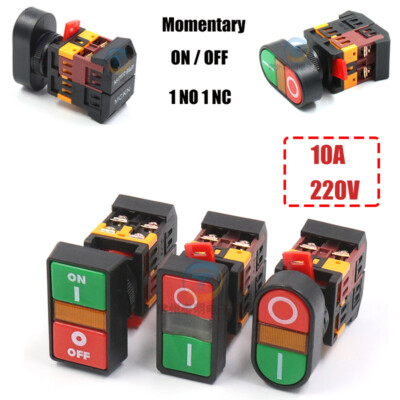 22mm 30mm Push Button On Off Switches Momentary LED Dual Start 220V 10A