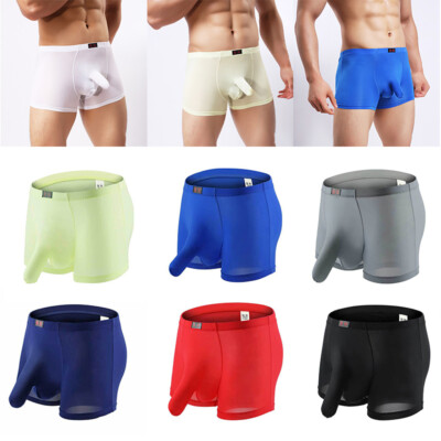 2 Pairs Men Underwear Boxer Briefs Ice Silk Mesh Breathable Elephant Nose Trunks