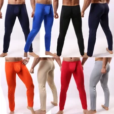Mens Ice Silk Long Johns Leggings Slim Pants Underwear Base Layer Bottom