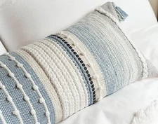 Coastal Blue Decorative Lumbar Pillow Cover 14x36 Bed Boho Long Body Pillow
