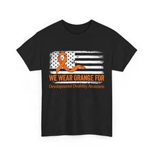 In March We Wear Orange for Developmental Disability Awareness USA Flag T-shirt 