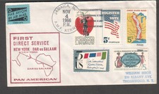 1966 first flight cachet cover Pan Am New York AMF to Dar-Es-Salaam Tanzania