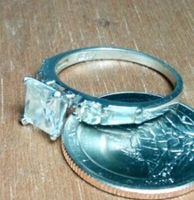 Vintage Sterling Silver Engagement Ring Size 10.25 CZ Square Cut Rectangle 925